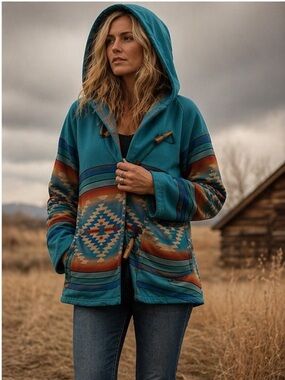 Beth Dutton Yellowstone Style Hooded Jacket | Southwestern Aztec Print | Size S